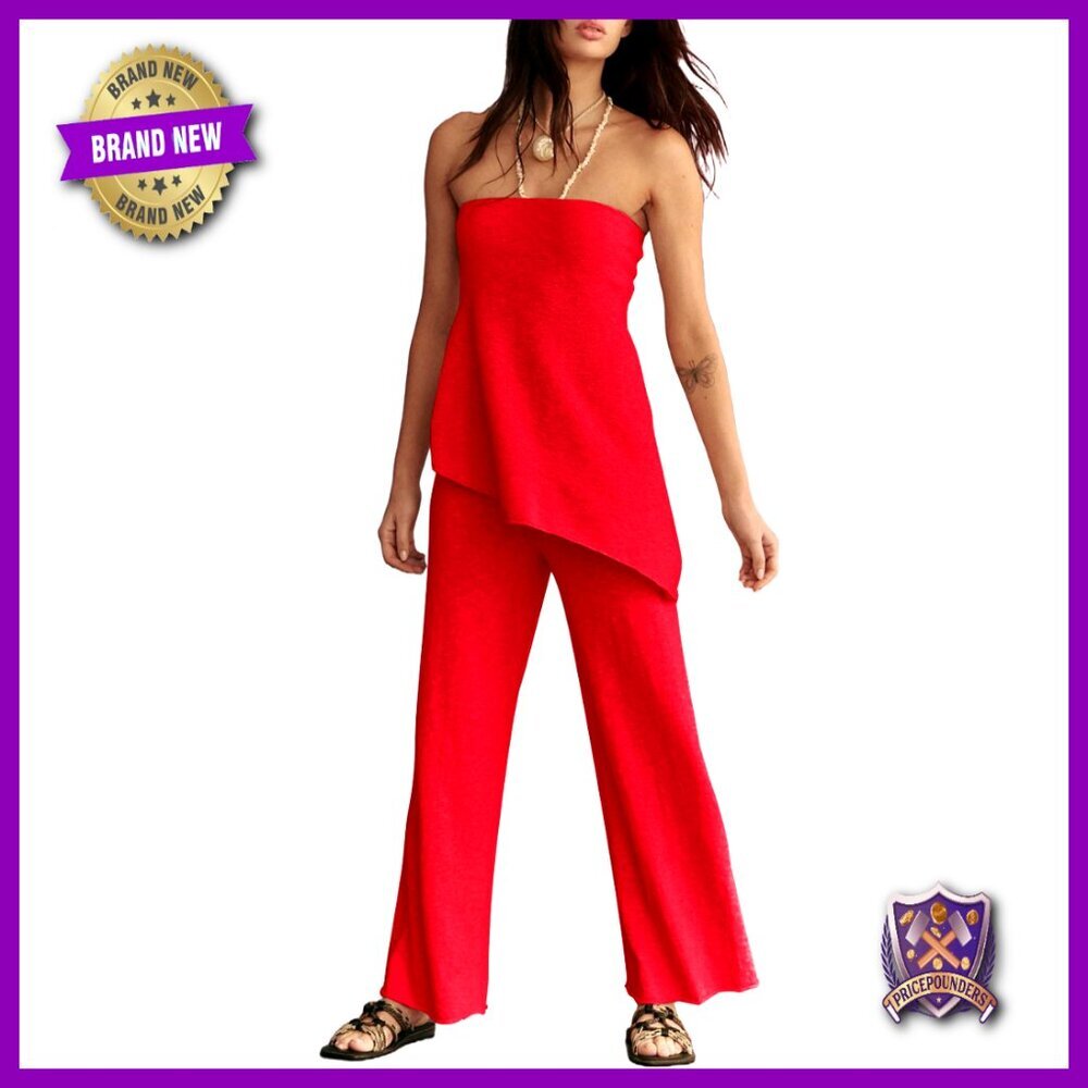Strapless Tube Top and Wide Leg Pants Matching Lounge Set